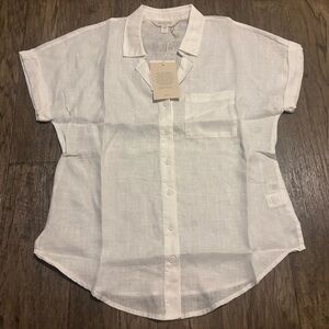 Garnet Hill White Linen Button-Up Blouse